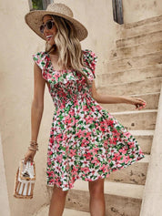 KOTTY Women's Round Neck Sleeveless Gathered A-Line Dress