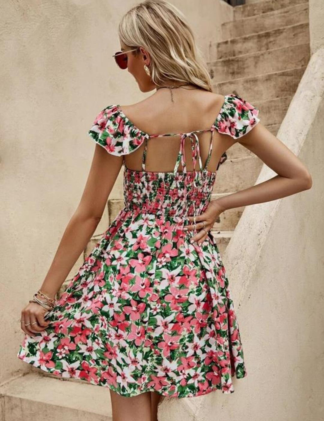 KOTTY Women's Round Neck Sleeveless Gathered A-Line Dress