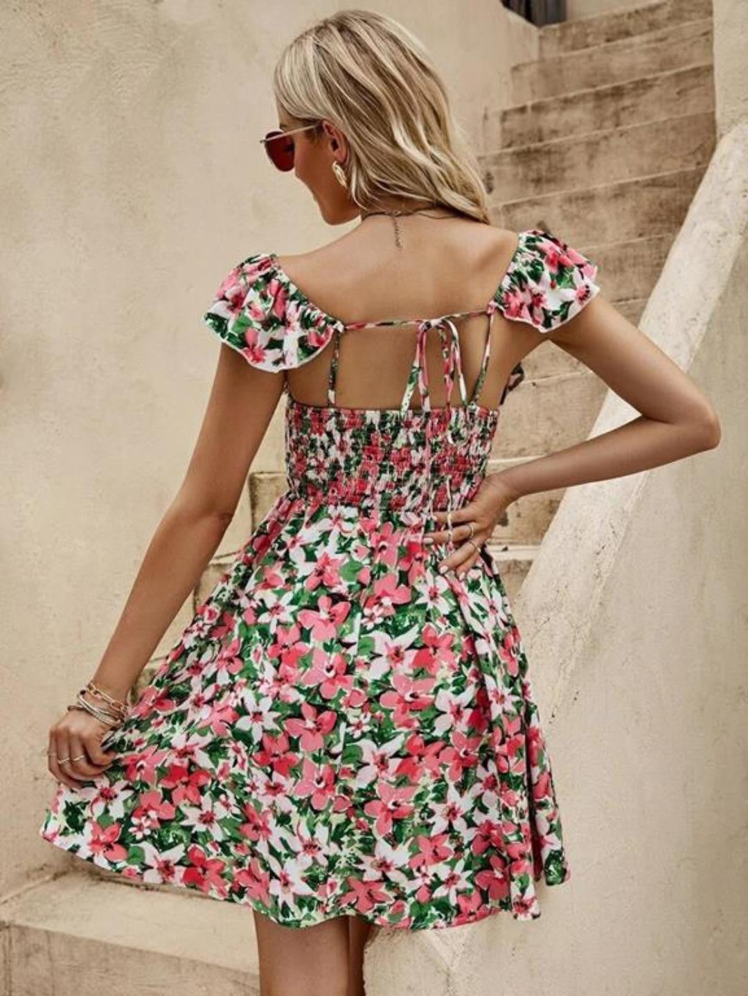 KOTTY Women's Round Neck Sleeveless Gathered A-Line Dress