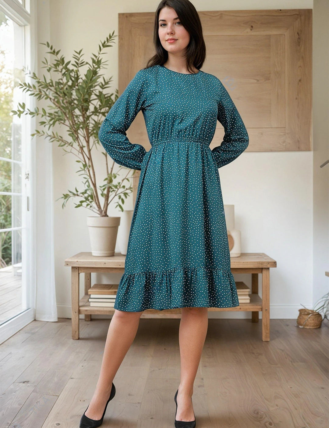 KOTTY Women's Fit and Flare Dark Green Dress