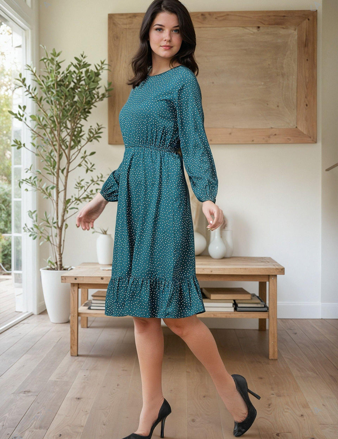 KOTTY Women's Fit and Flare Dark Green Dress