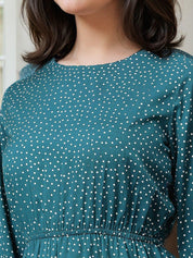 KOTTY Women's Fit and Flare Dark Green Dress