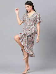 KOTTY Women's Floral Print Flutter Sleeve Fit Flare Dress