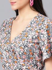 KOTTY Women's Floral Print Flutter Sleeve Fit Flare Dress