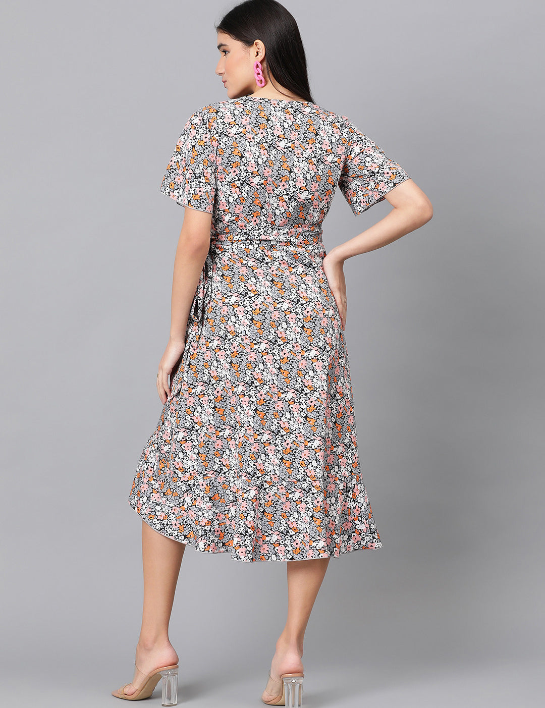 KOTTY Women's Floral Print Flutter Sleeve Fit Flare Dress