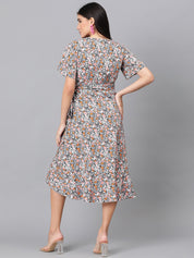 KOTTY Women's Floral Print Flutter Sleeve Fit Flare Dress