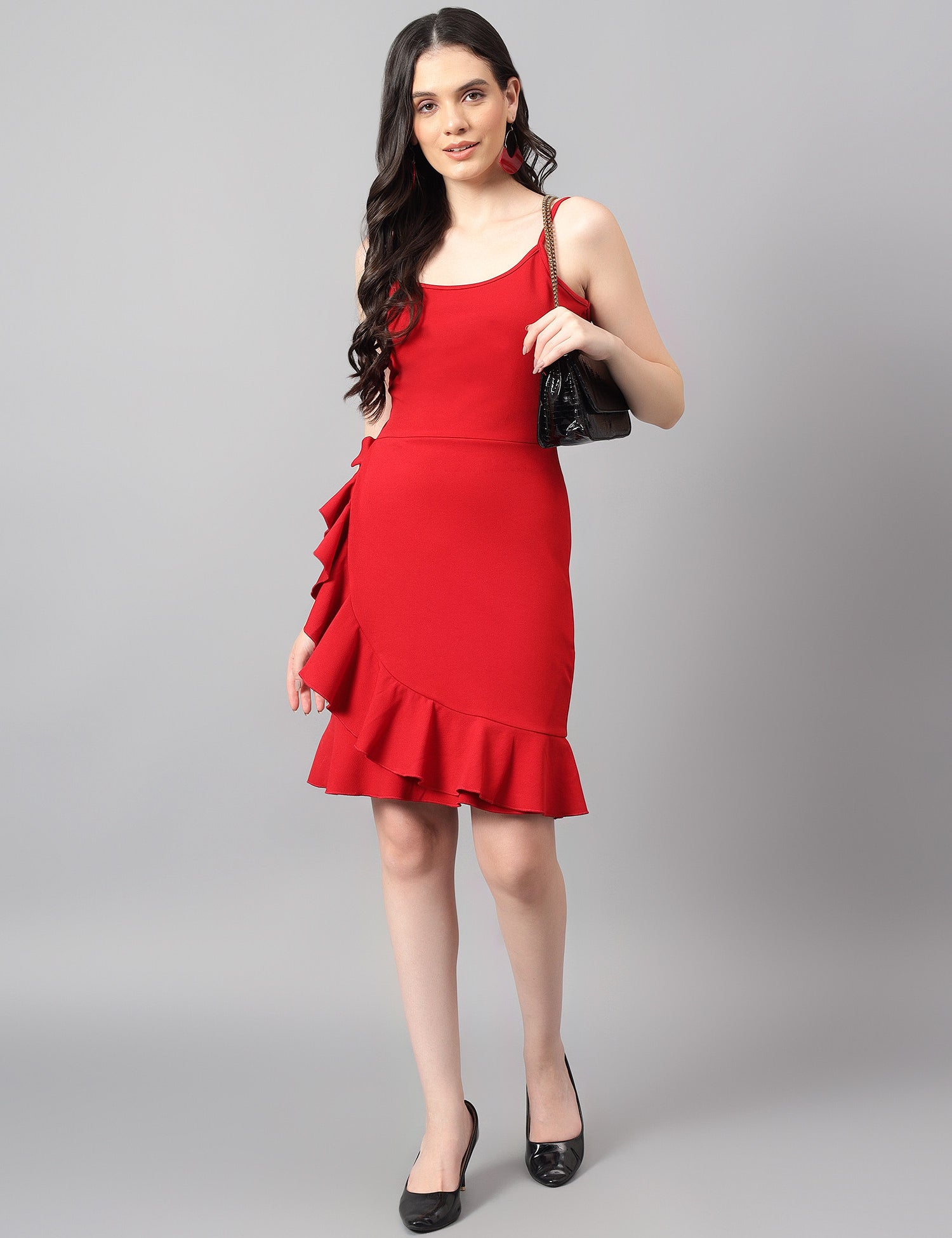 KOTTY Women's One Shoulder Satin Ruched Sheath Midi Dress