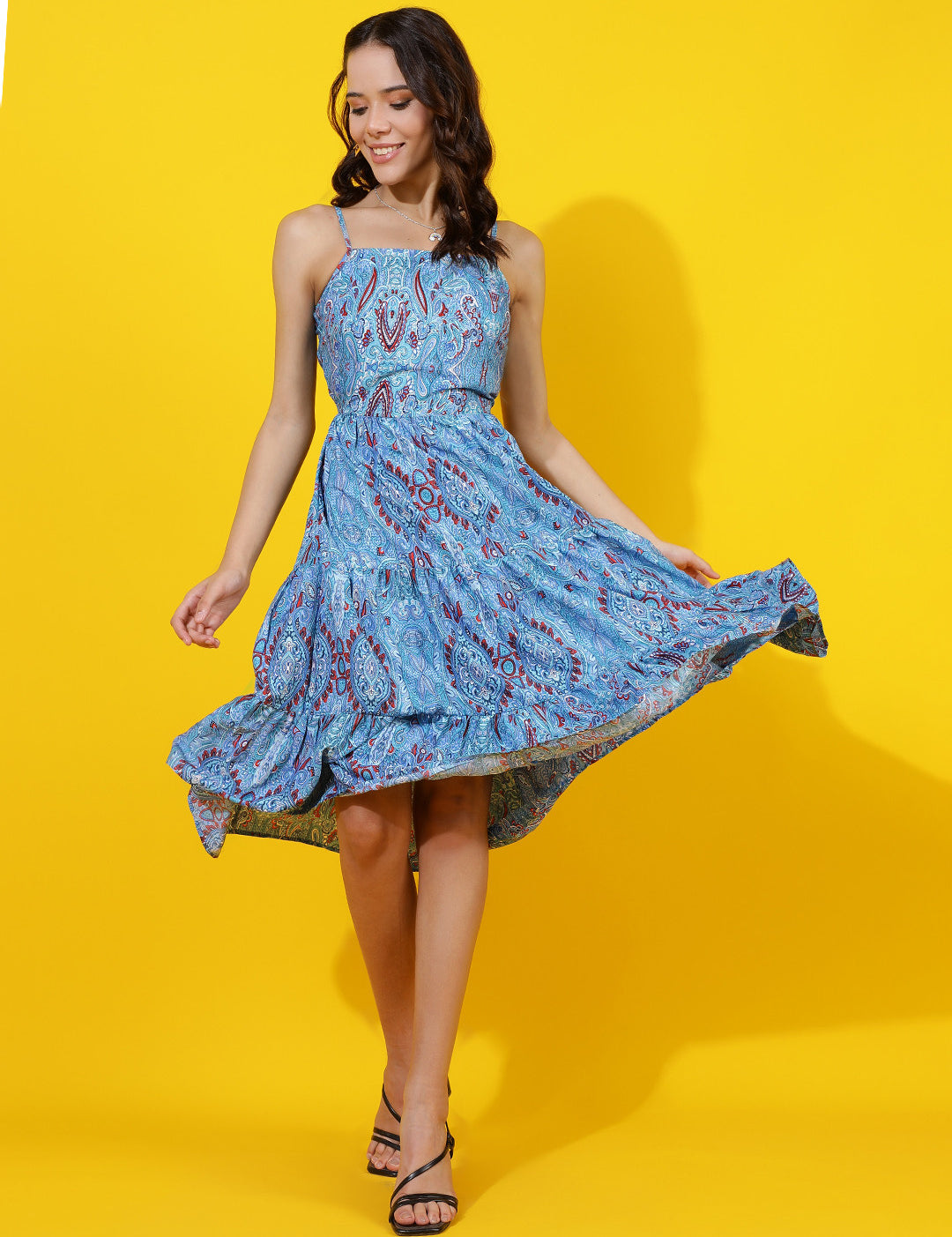 KOTTY Women's Printed Fit And Flare Dress