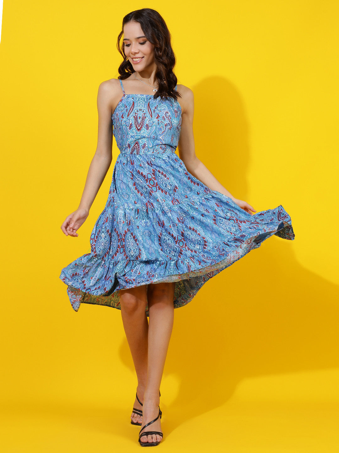KOTTY Women's Printed Fit And Flare Dress