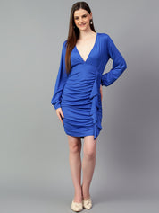 KOTTY Women's Solid Full Slave V Nack Dress