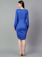 KOTTY Women's Solid Full Slave V Nack Dress