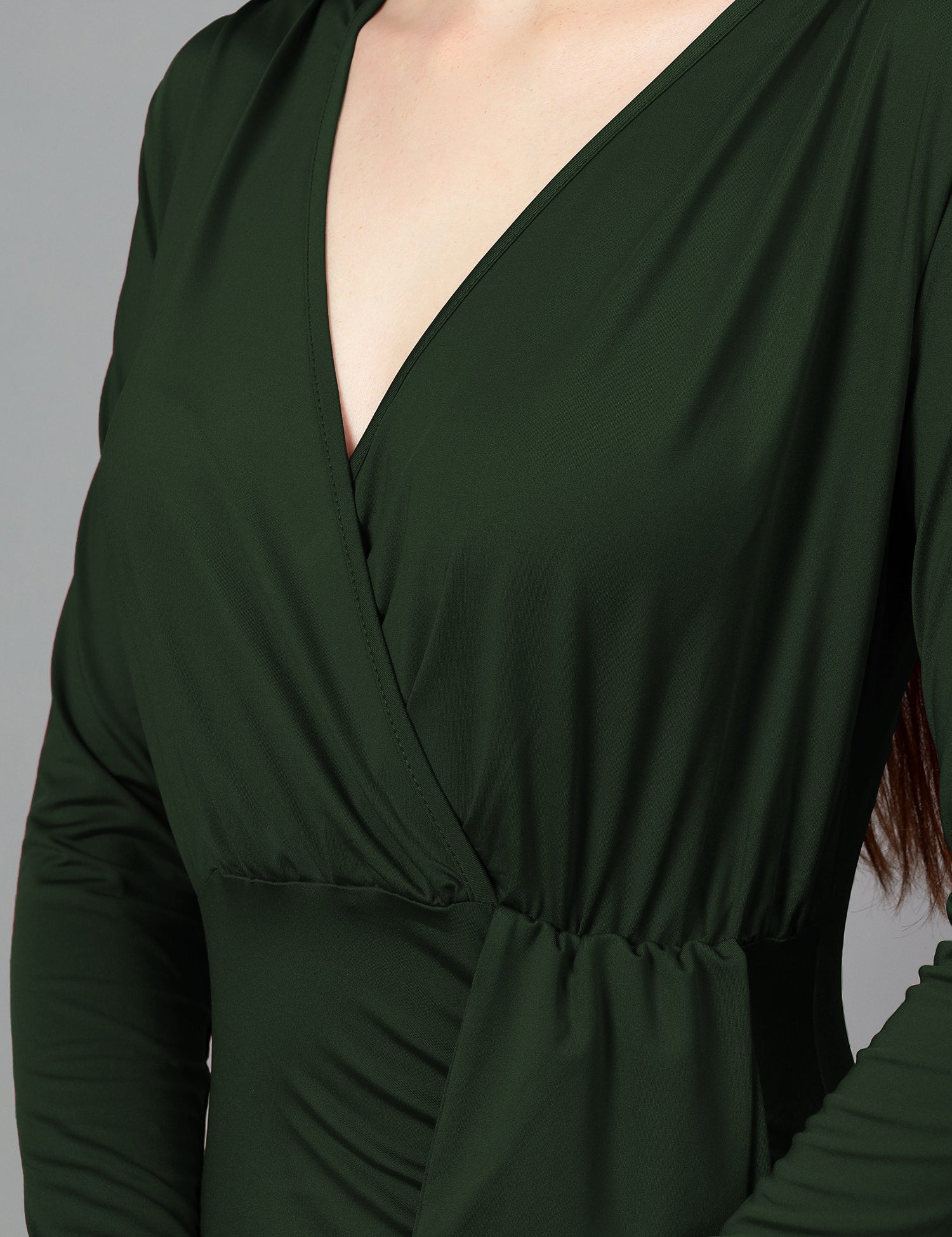 KOTTY Women's Solid Full Slave V Nack Dress