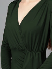 KOTTY Women's Solid Full Slave V Nack Dress