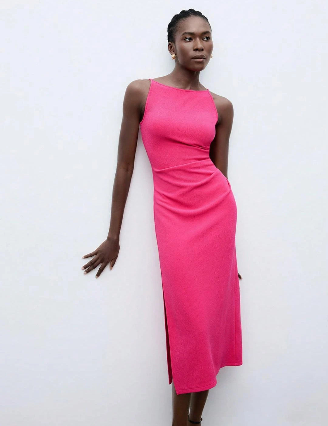 KOTTY Women's Solid Sleeveless Cerise Pink Causal Dress 