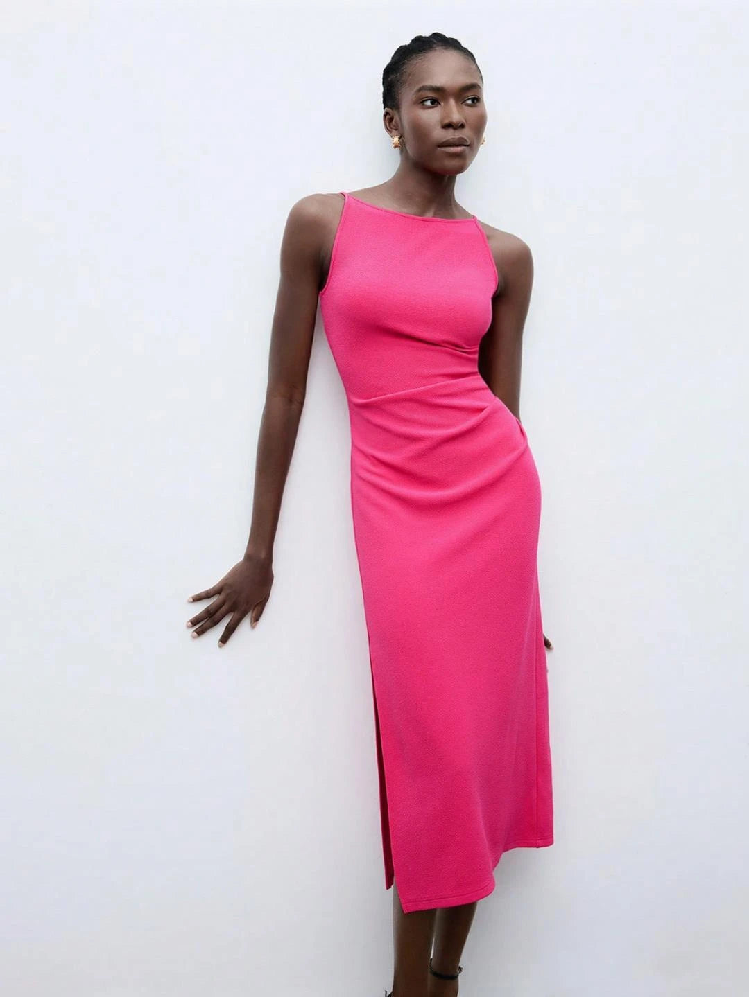 KOTTY Women's Solid Sleeveless Cerise Pink Causal Dress 