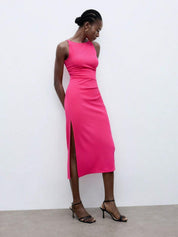 KOTTY Women's Solid Sleeveless Cerise Pink Causal Dress 