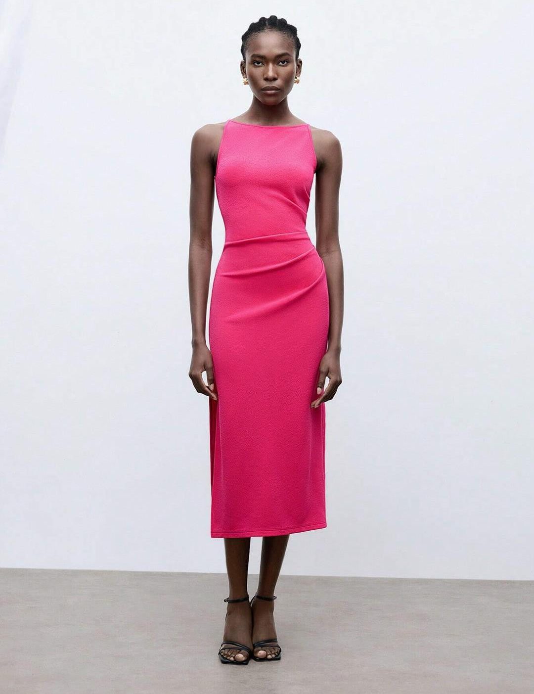 KOTTY Women's Solid Sleeveless Cerise Pink Causal Dress 