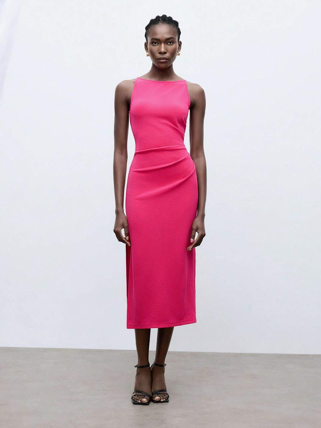 KOTTY Women's Solid Sleeveless Cerise Pink Causal Dress 