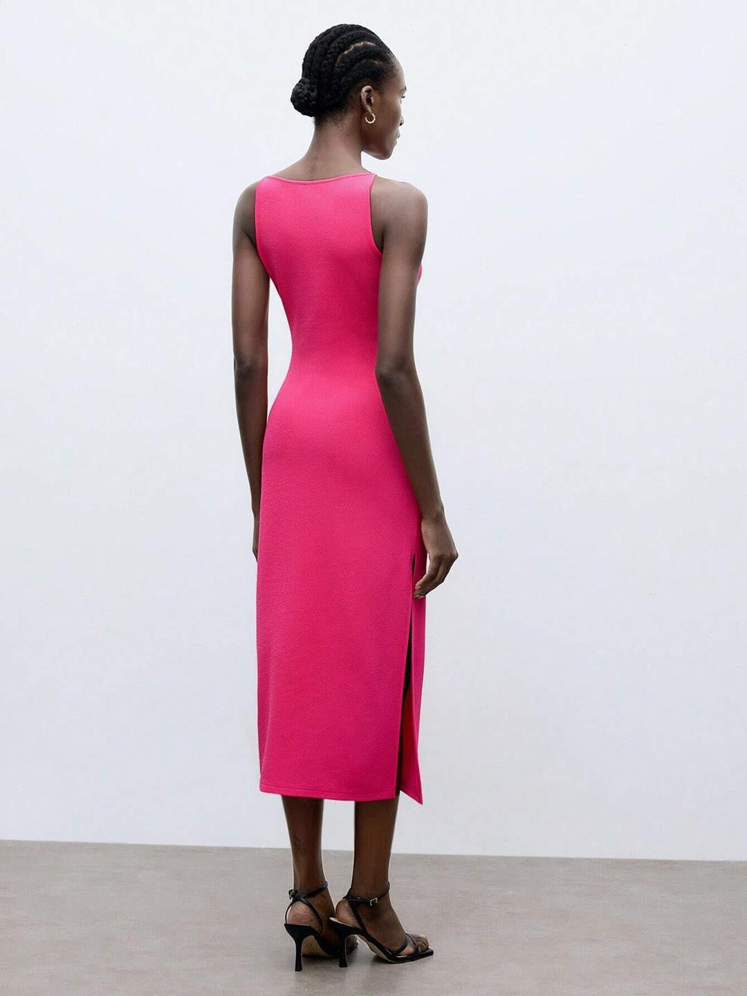 KOTTY Women's Solid Sleeveless Cerise Pink Causal Dress 