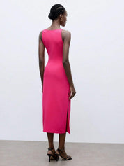 KOTTY Women's Solid Sleeveless Cerise Pink Causal Dress 