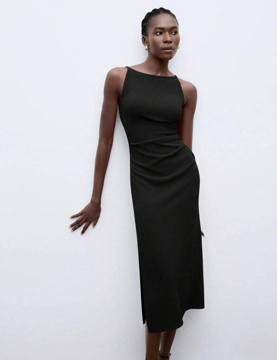 KOTTY Women's Solid Sleeveless Cynical Black Causal Dress 