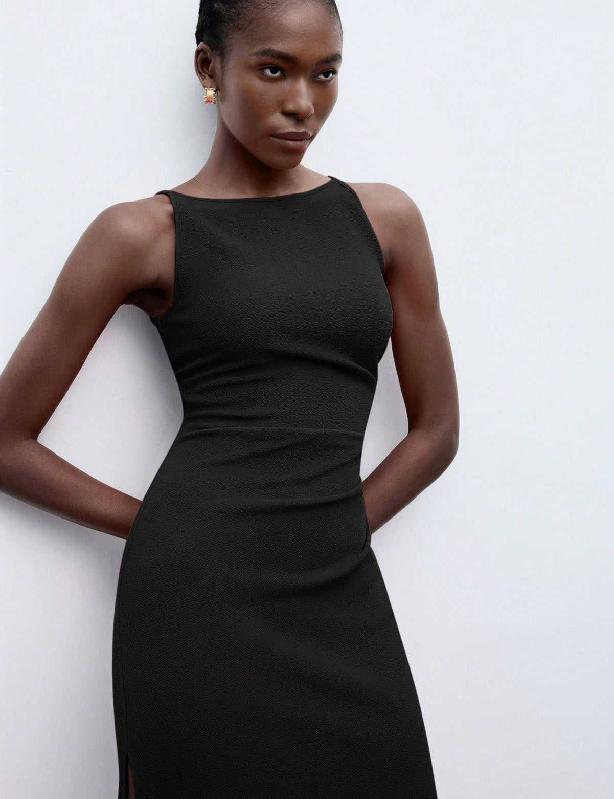 KOTTY Women's Solid Sleeveless Cynical Black Causal Dress 