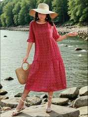 KOTTY Women's All Over Print Half Sleeve Dragon's Blood Causal Dress 