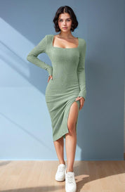 KOTTY Women's Solid Full Sleeve Mossleaf Causal Dress 