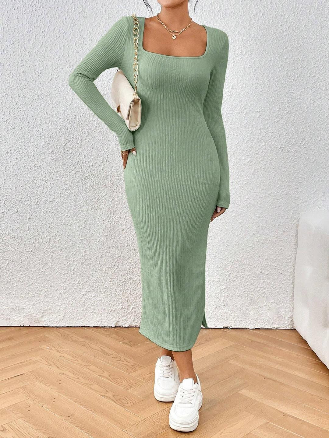 KOTTY Women's Solid Full Sleeve Mossleaf Causal Dress 