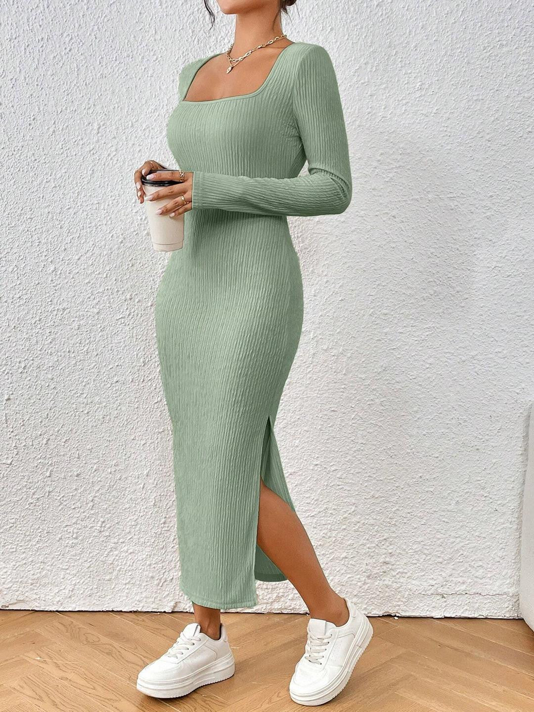 KOTTY Women's Solid Full Sleeve Mossleaf Causal Dress 