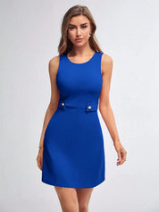 KOTTY Women's Solid Sleeveless Magnus Blue Causal Dress 