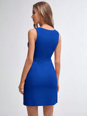 KOTTY Women's Solid Sleeveless Magnus Blue Causal Dress 
