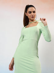 KOTTY Women's Full Sleves Solid Knee Length Stylish Dress