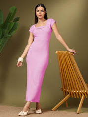 KOTTY Women's Solid Short Sleeve Phlox Pink Causal Dress 