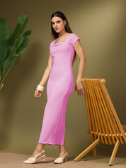 KOTTY Women's Solid Short Sleeve Phlox Pink Causal Dress 