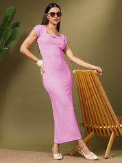 KOTTY Women's Solid Short Sleeve Phlox Pink Causal Dress 