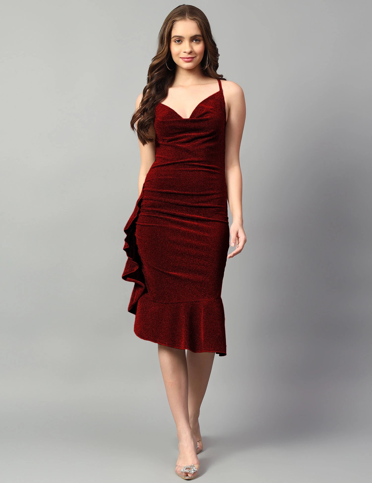 KOTTY Women's Solid Sleeveless Dark Maroon Causal Dress 