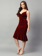KOTTY Women's Solid Sleeveless Dark Maroon Causal Dress 