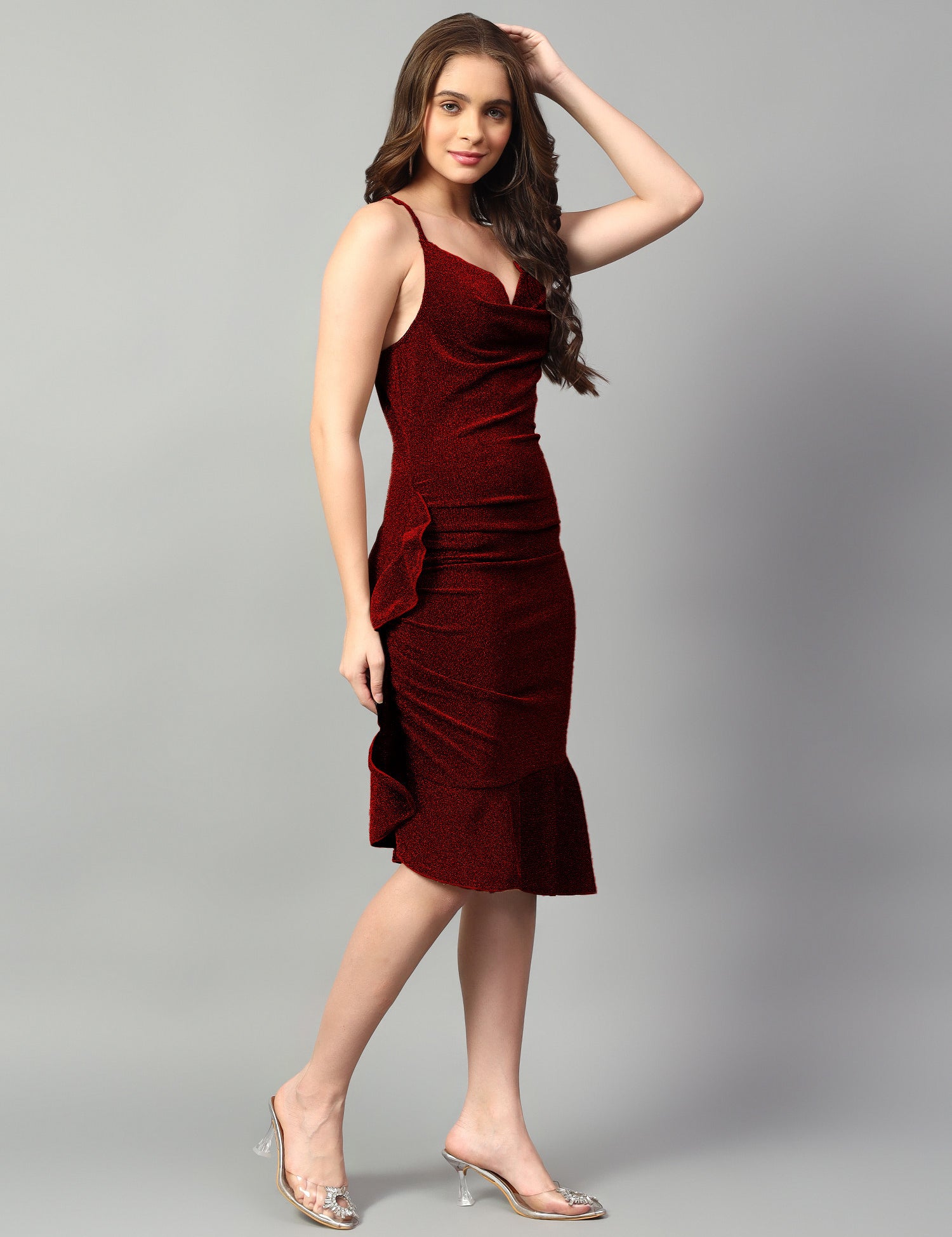 KOTTY Women's Solid Sleeveless Dark Maroon Causal Dress 