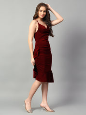 KOTTY Women's Solid Sleeveless Dark Maroon Causal Dress 