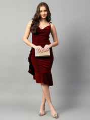 KOTTY Women's Solid Sleeveless Dark Maroon Causal Dress 