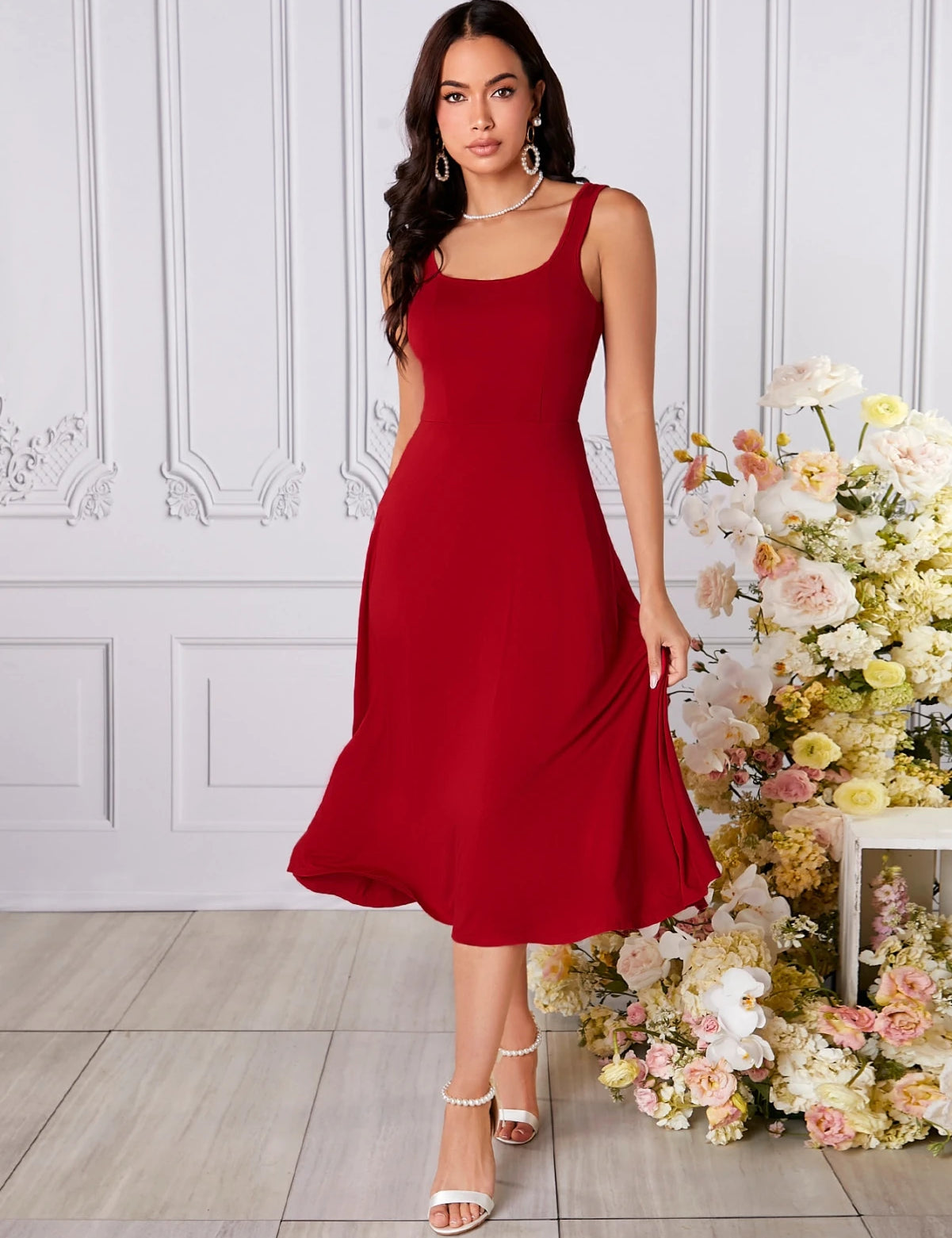 KOTTY Women's Solid Sleeveless Carmine Causal Dress 