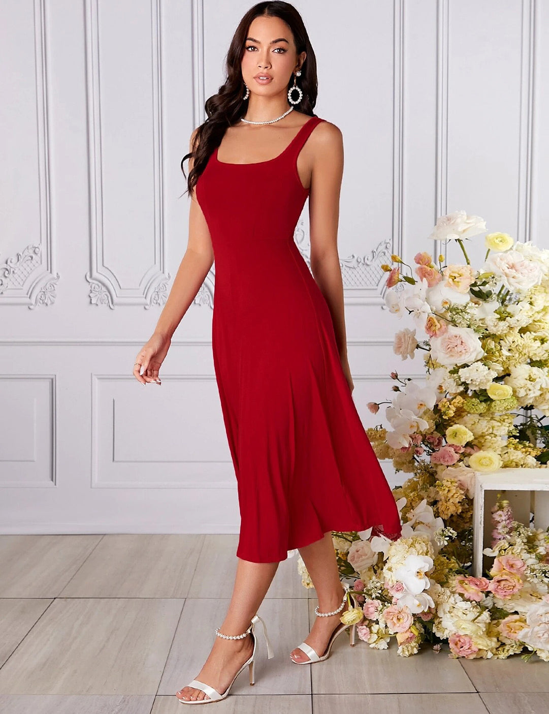 KOTTY Women's Solid Sleeveless Carmine Causal Dress 