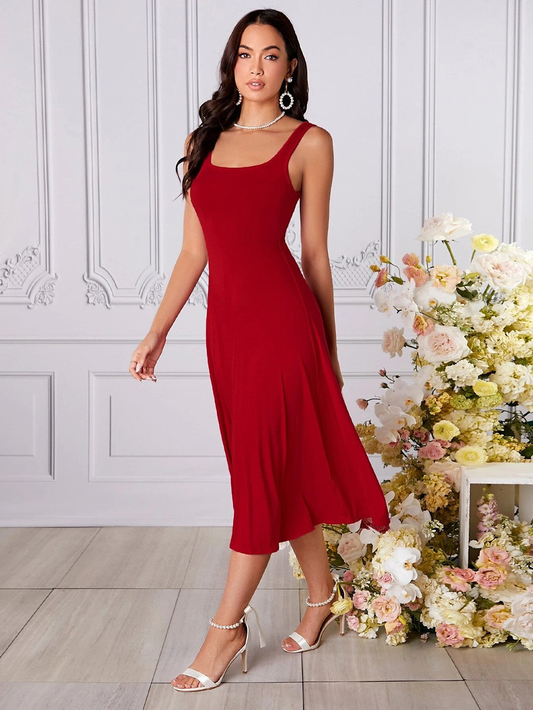 KOTTY Women's Solid Sleeveless Carmine Causal Dress 