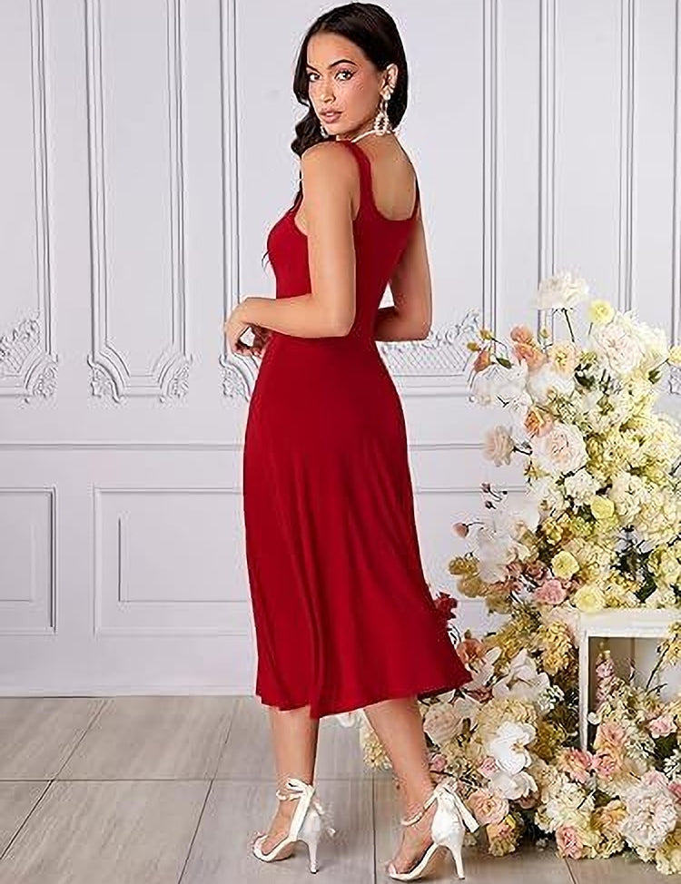 KOTTY Women's Solid Sleeveless Carmine Causal Dress 