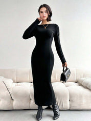 KOTTY Women's Solid Kuroi Black Stylish Dress