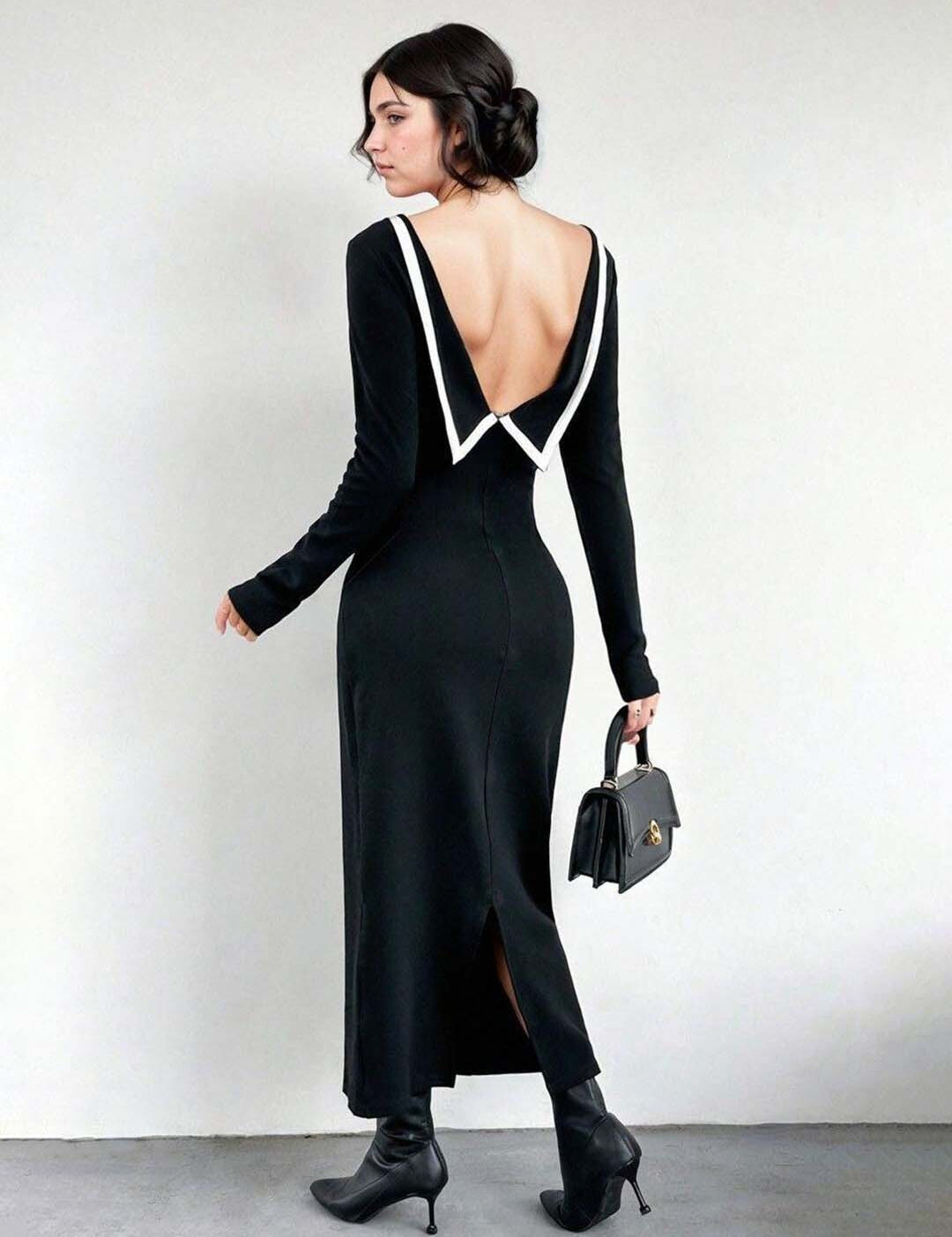 KOTTY Women's Solid Kuroi Black Stylish Dress