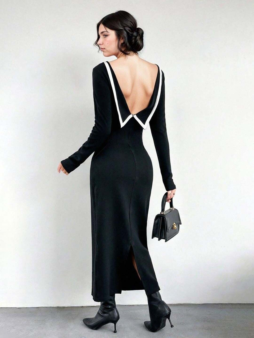 KOTTY Women's Solid Kuroi Black Stylish Dress