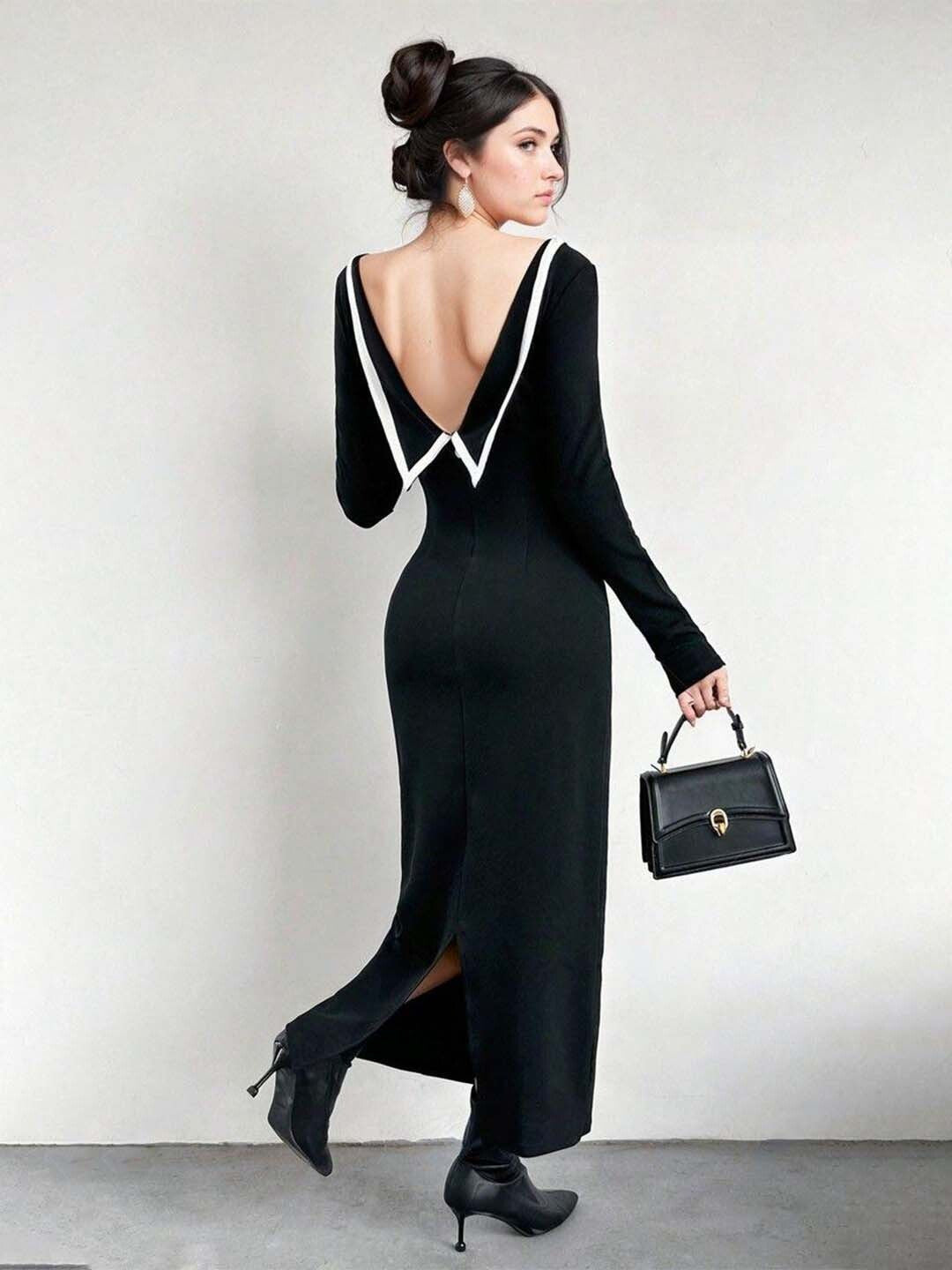 KOTTY Women's Solid Kuroi Black Stylish Dress