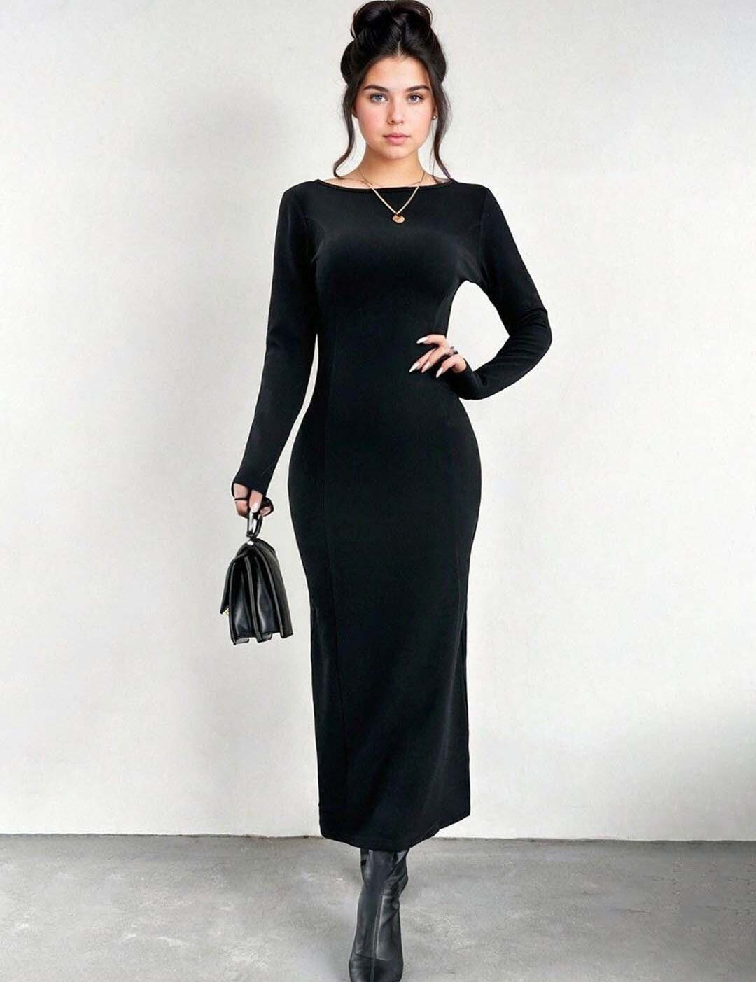 KOTTY Women's Solid Kuroi Black Stylish Dress